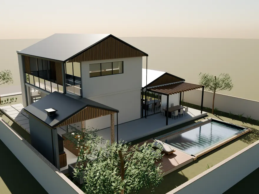 Piscina, deck e gourmet nos fundos